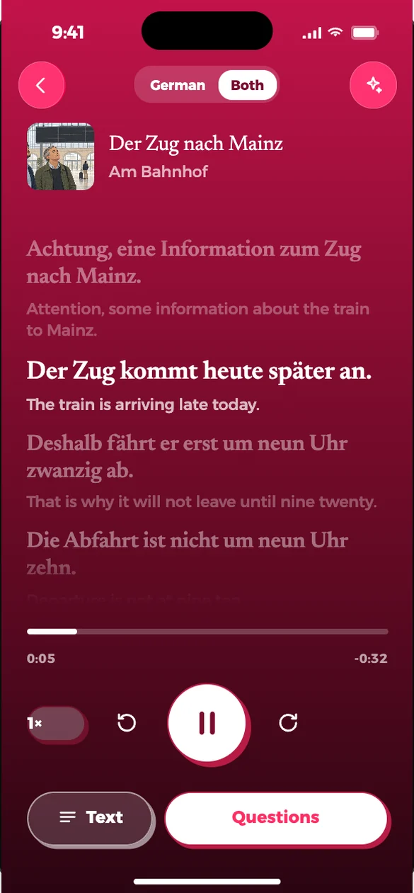 Ein Text wird abgespielt, der Text folgt der Stimme.