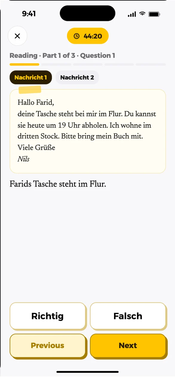 Eine Leseaufgabe mit Zeitlimit.